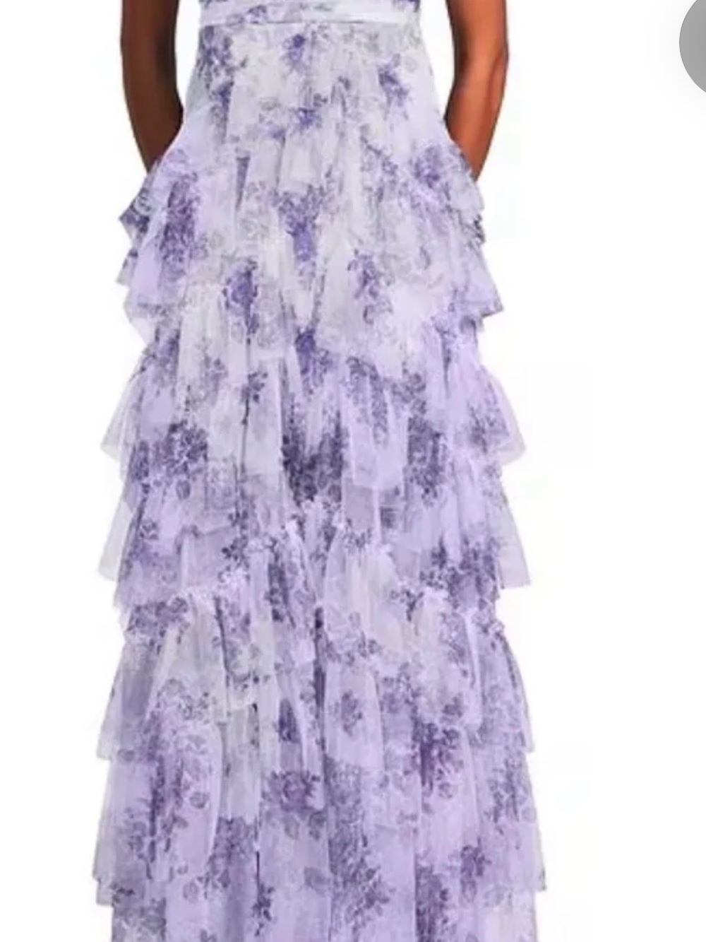 Lavender Floral Tiered Ruffle Prom Dress